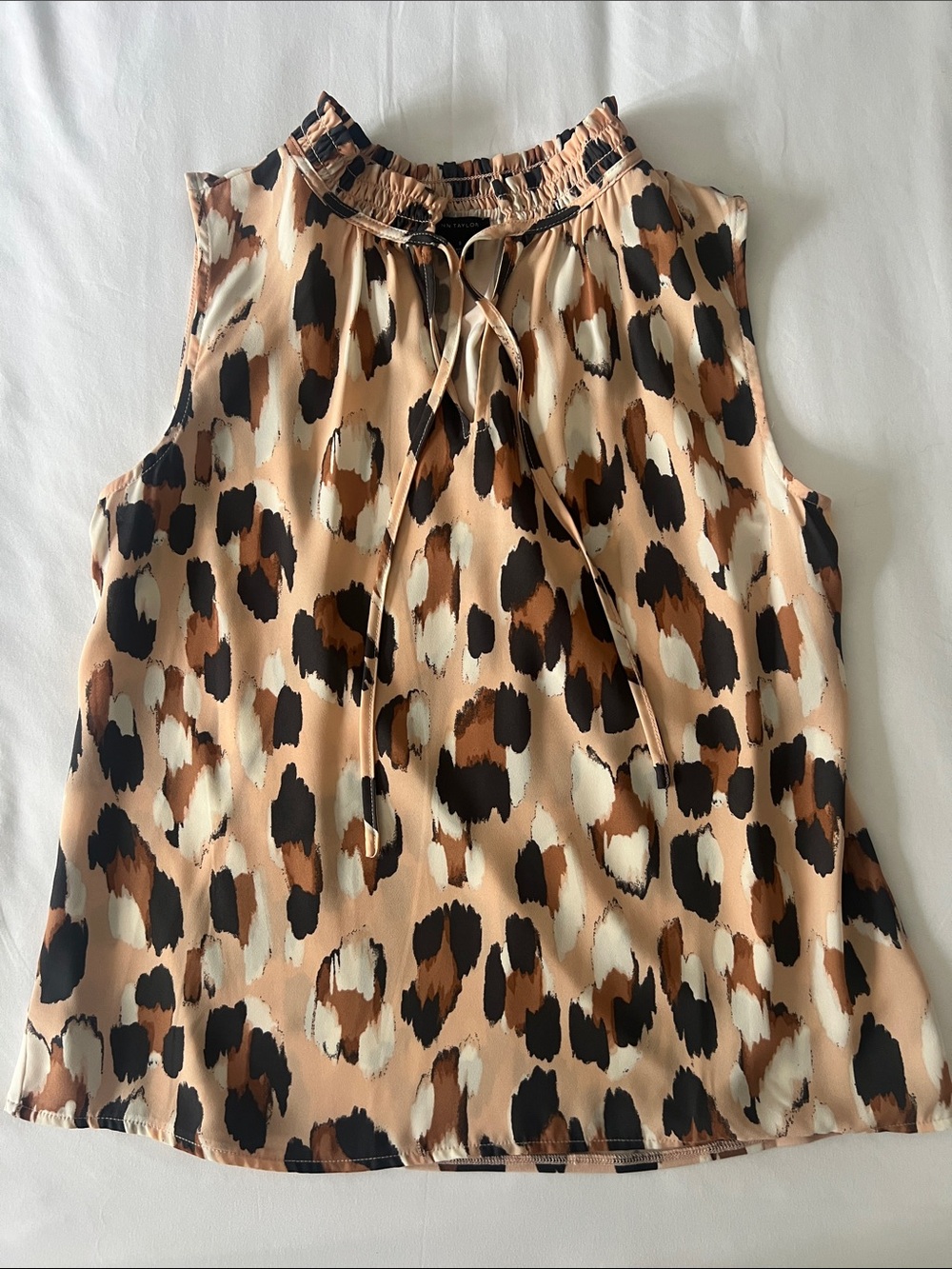 Ann Taylor Sleeveless Print Tie-Neck Blouse